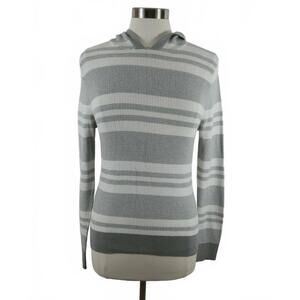 Express Womens Knit Gray White Striped Hooded Sweater Size XS